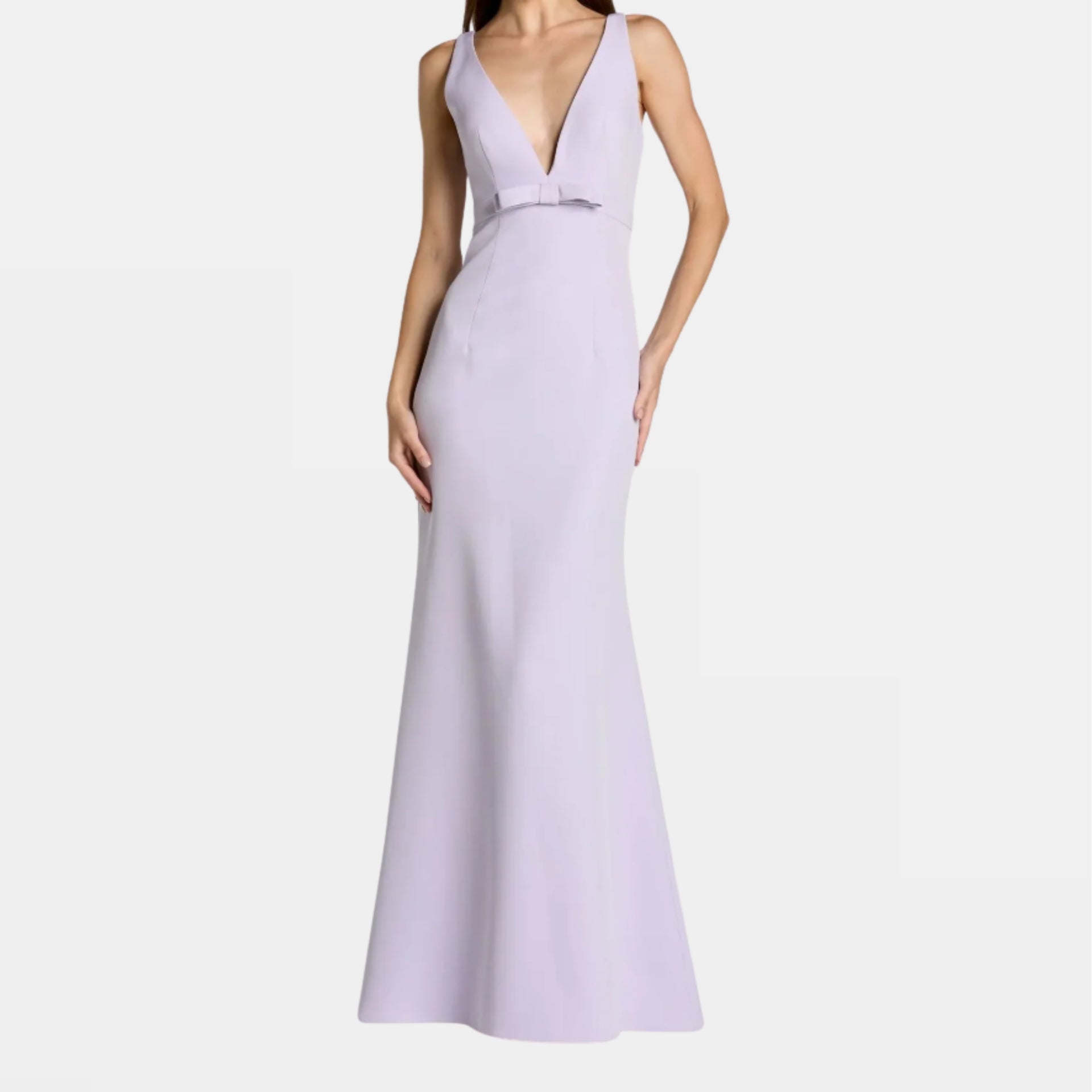 Purple Sleeveless V Neck Mermaid Gown With Bow