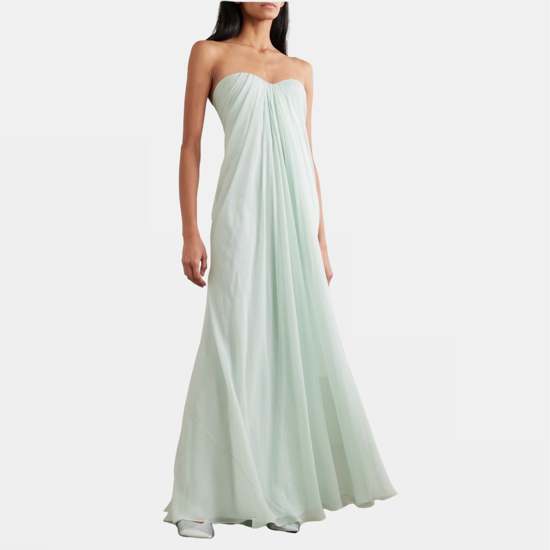 Strapless Draped Silk-Chiffon Bustier Gown