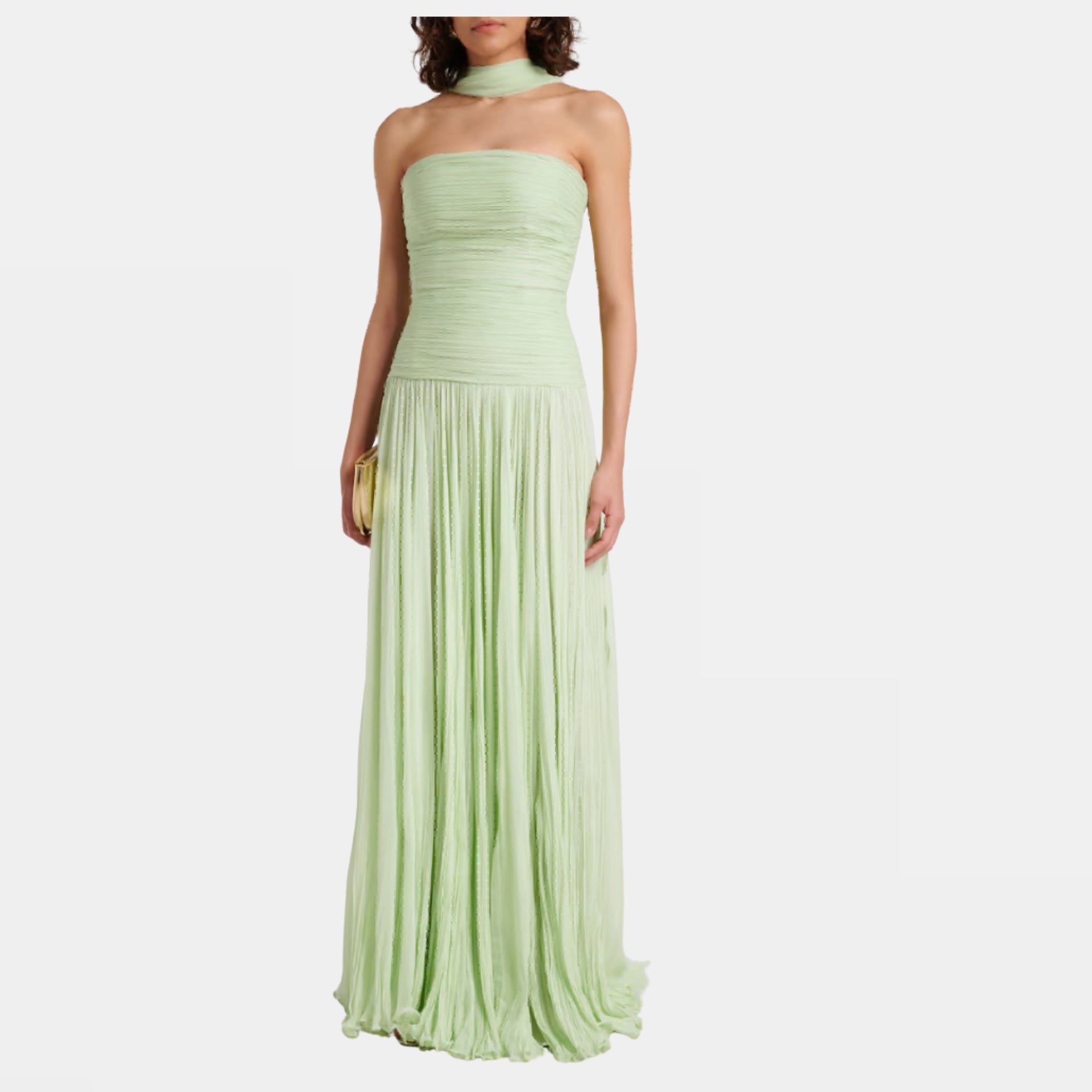 Pleated Scarf-Detail Silk Georgette Gown